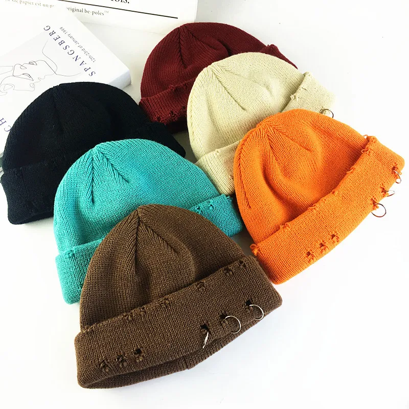 

Autumn and Winter Ripped Knitted Chinese Landlord Hat Men's and Women's Retro Beanie Hat Street Hip-Hop Ring Curling Melon Cap