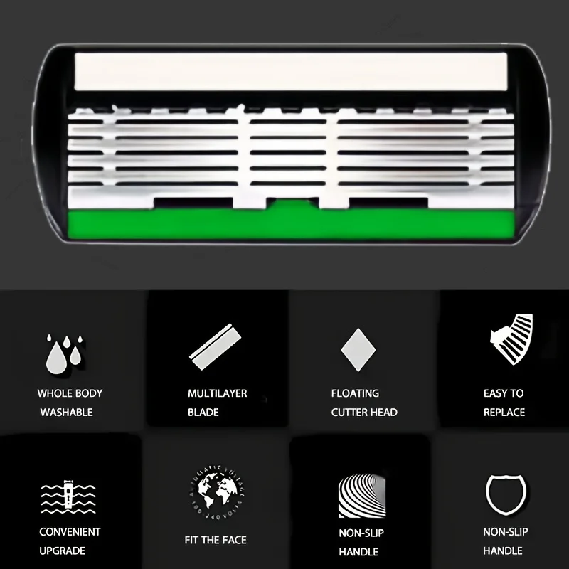 (홀더 1개+교체용 헤드 3개) 6중날 안전 면도기 남성용 이발사 면도기 바디 얼굴 제모 도구