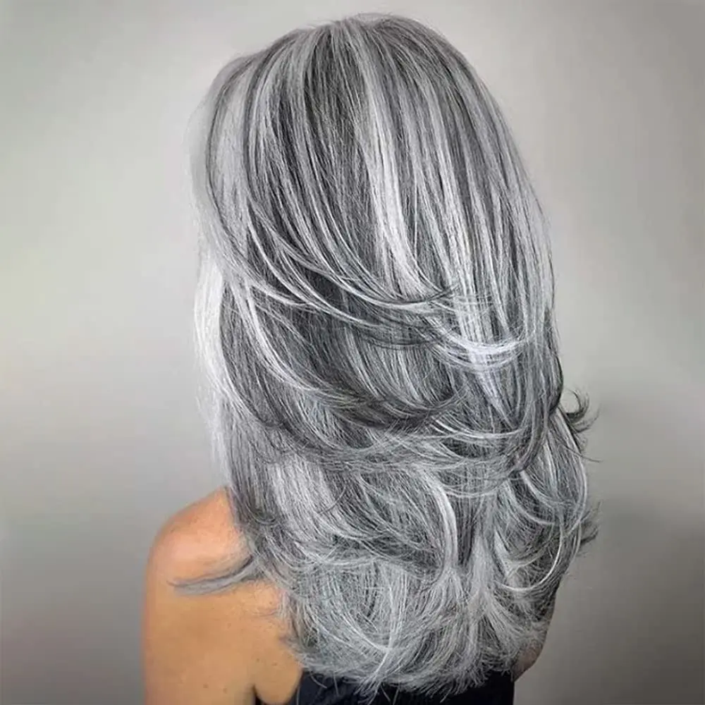 

Long Grey Synthetic Curly Wigs Natural Silver White Fashion Water Wave Hairstyle Grey Heat Resistance Curly Hair Cosplay Party