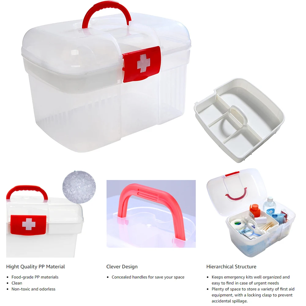 Boîte De Rangement Pour Médicaments, Trousse De Premiers Secours, 2 Niveaux, Grande Capacité, Avec Boucle D'étanchéité Et Couvercle Transparent Pour La Maison, Les Voyages, Le Camping, L'école, 25,4 X