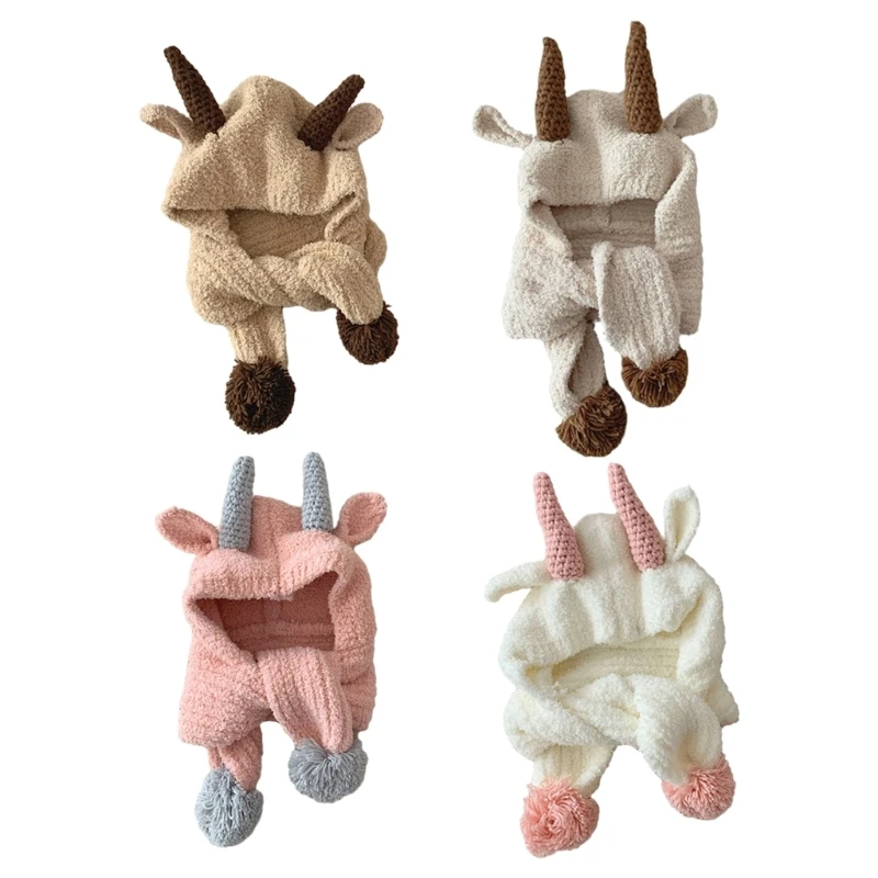 

Cartoon Deer Horn Scarf Hat for 3-8Y Children Windproof Warm Bonnet Cap Beanie