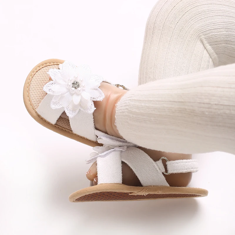 Cute 0-18M Baby Cute Open toed Bow Summer Sandals White Princess Casual Cloth Bottom Non slip Single Shoes Girls' Walking Shoes