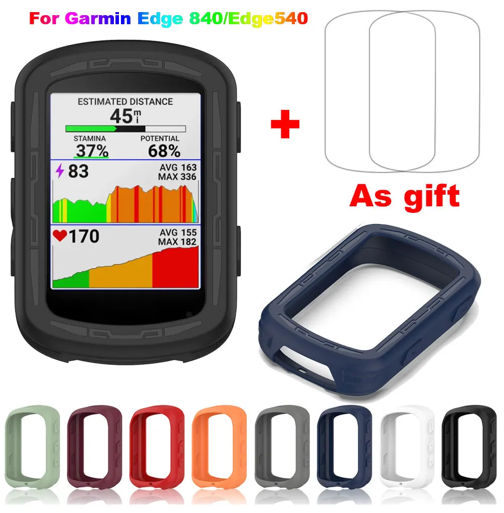 2-in-1-Schutzhülle für Garmin Edge 840 + Schutzfolie aus Glas, Fahrrad-Silikonhülle für Garmin Edge 540 – Detail 1