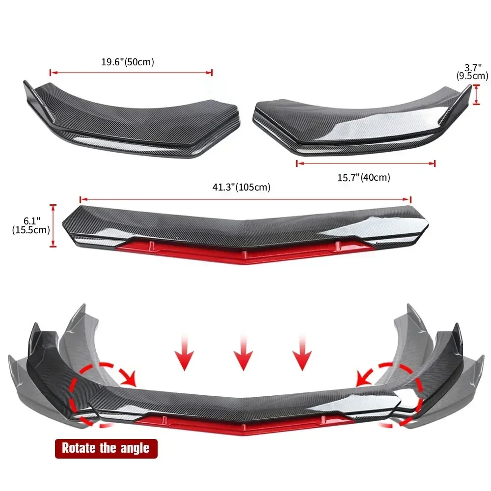 5PCS Car Front Bumper Lip Chin Body Kit Universal ABS Car Front Shovel Canard Spoiler Splitter Auto Parts Gloss Black Red