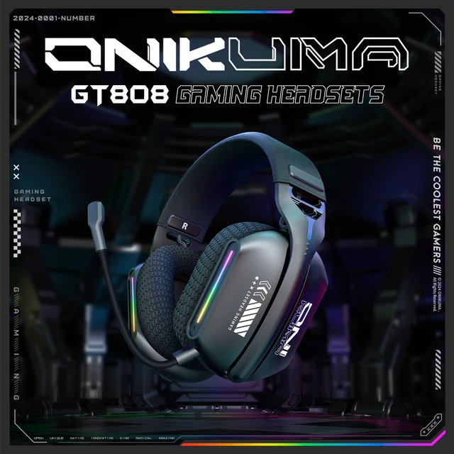 Onikuma Gt808 Three Modes with Mic E-Sports Wireless Gaming Headset Rgb Lighting Supports Bluetooth 5.3 / 2.4g / Aux 3.5mm