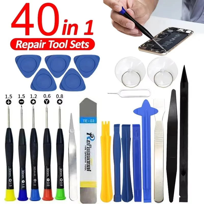 Kit di strumenti per la riparazione di telefoni 40 in 1, set di cacciaviti per smontare dispositivi mobili, iPhone, iPad, tablet, computer portatili.