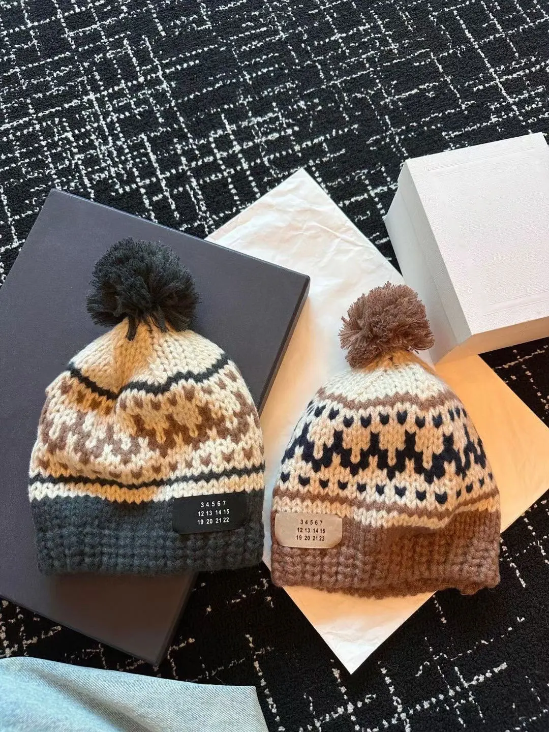 

MMSIX Women's Woolen Hat 2024 Winter New Arrival Multicolor Stitching Top Hairball Knitted Hat High Quality Keep Warm Female Hat