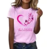 Breast Cancer Awareness T-shirt Women Pink October Short Sleeves Tees Tops Crew Neck Butterfly Heart Graphic T Shirts 1