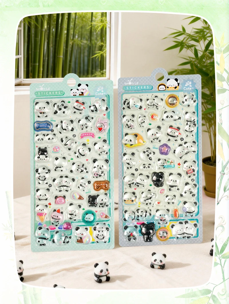 1 pc/4 pcs 3D Relief Stickers Cute Panda Cartoon Drop Journaling DIY Diary Stationery Sticker Decor School Supplies