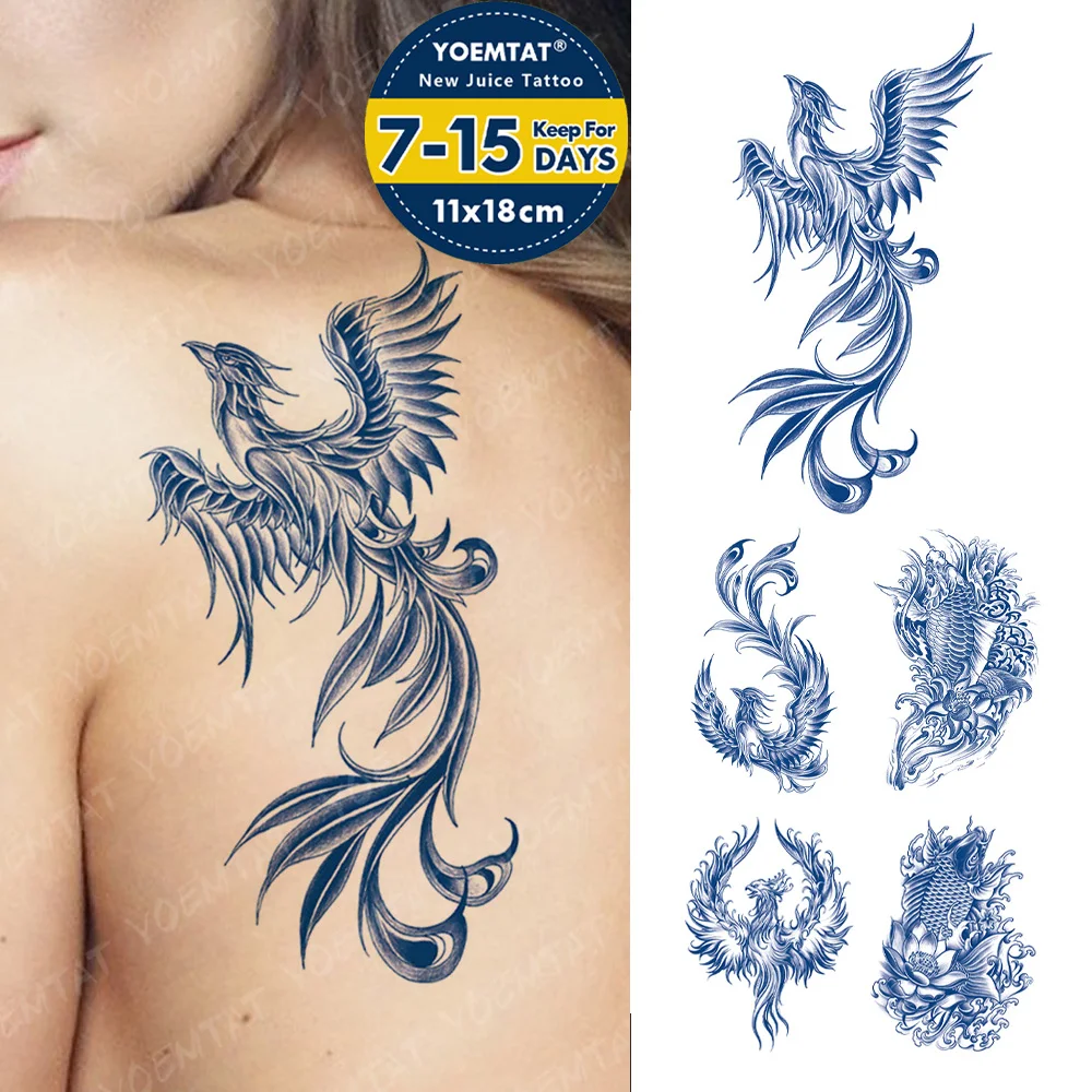 

Juice Ink Lasting Waterproof Temporary Tattoo Sticker Japanese Phoenix Flame Genipin Herbal Fake Tatoo Body Art Men Women Arm