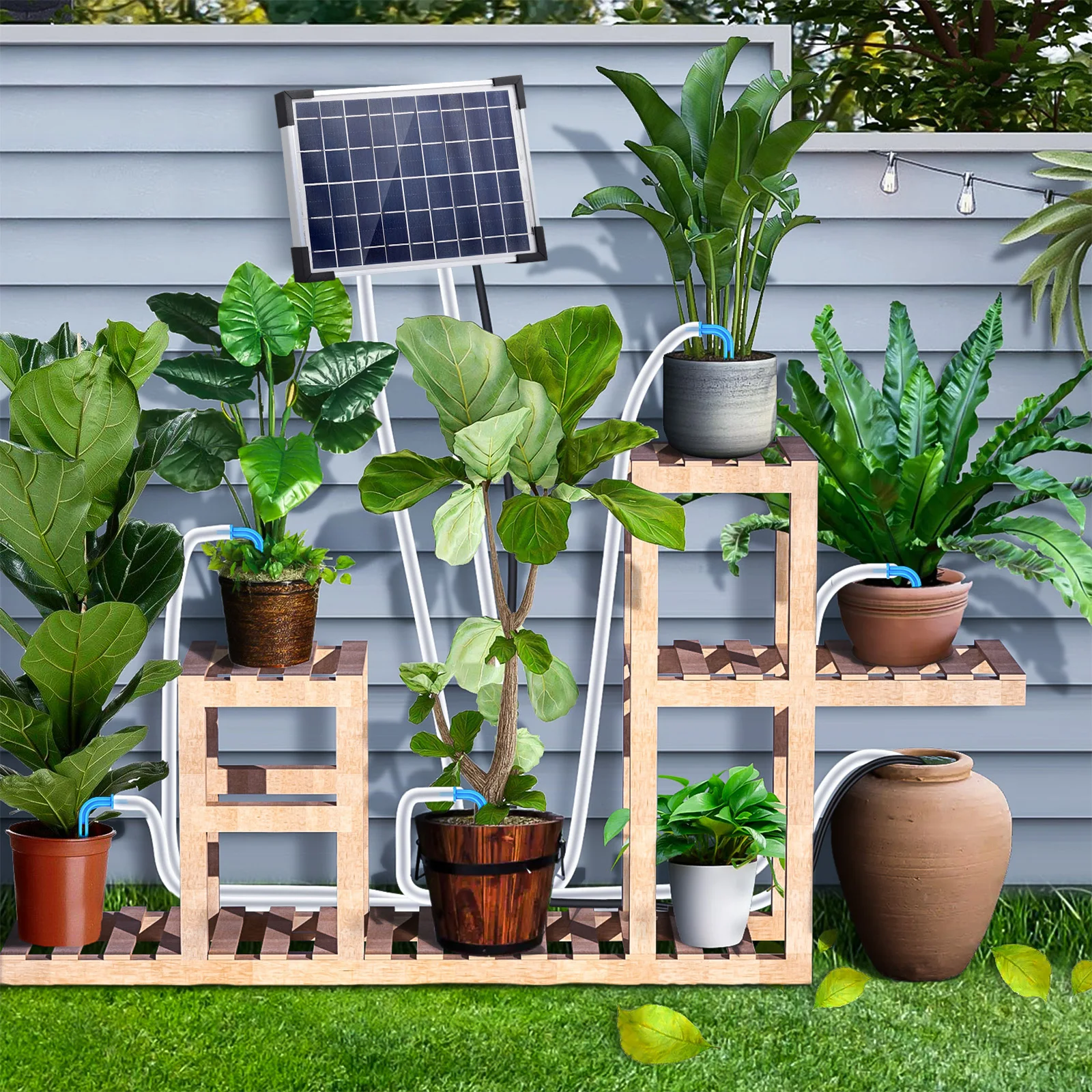 Solar Auto Drip Irrigation System Solar Powered Drip Irrigation Kit Built-in 2200mAh Battery IP65 Waterproof DIY Set