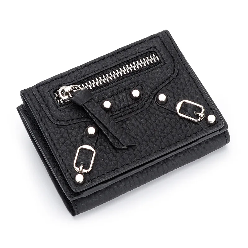 Elegant Genuine Leather Women's Motorcycle-Style Wallet with Fashionable Cactus Design and Magnetic Closure