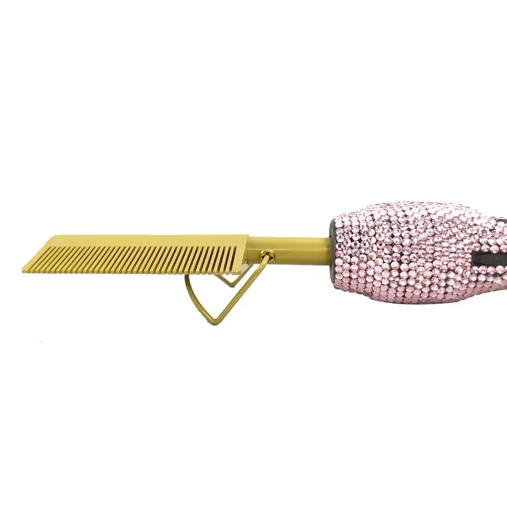 Custom Private Label Diamond Handle Electric Copper Hot Comb High Temperature Hot Hair Straightener for Wet Dry Curly Hair 6