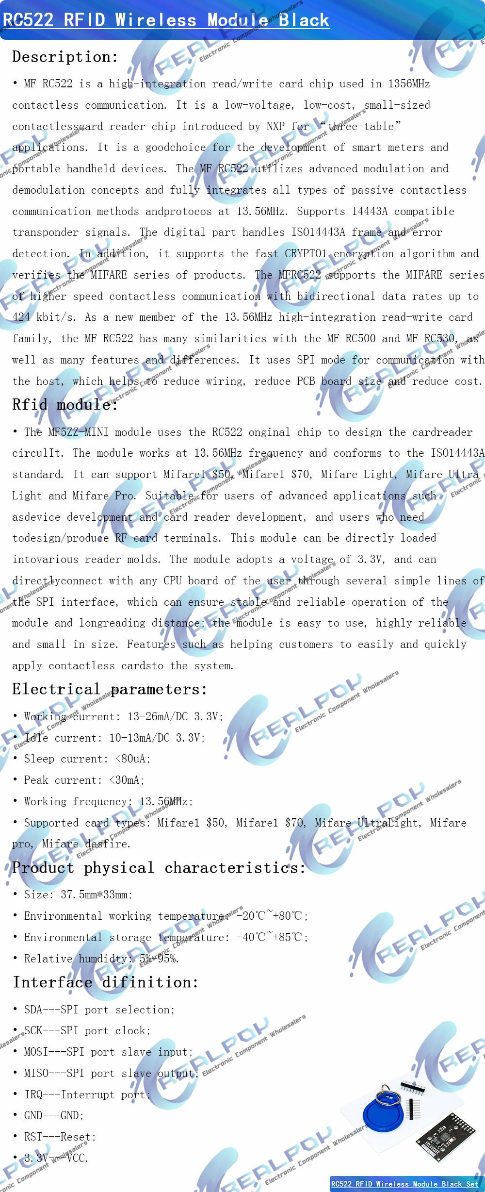 NFC-RFID-Modul RC522 MFRC-522 PN532 RDM6300 Kits S50 13,56 MHz 125 kHz 6 cm mit Tags SPI Write & Read für Arduino Uno 2560 – Detail 2
