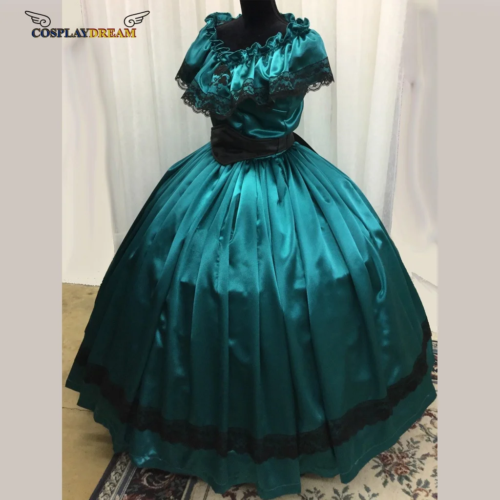 

Historical 1860s Victorian Civil War green dress with belt set Gothic princess dresses Civil War princess evening dresses