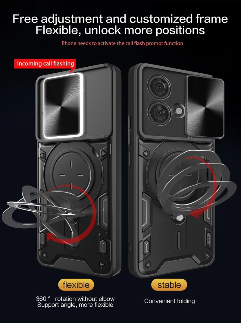 Enhanced Protective Kickstand Phone Case with Slide Camera Cover and Iron Ring