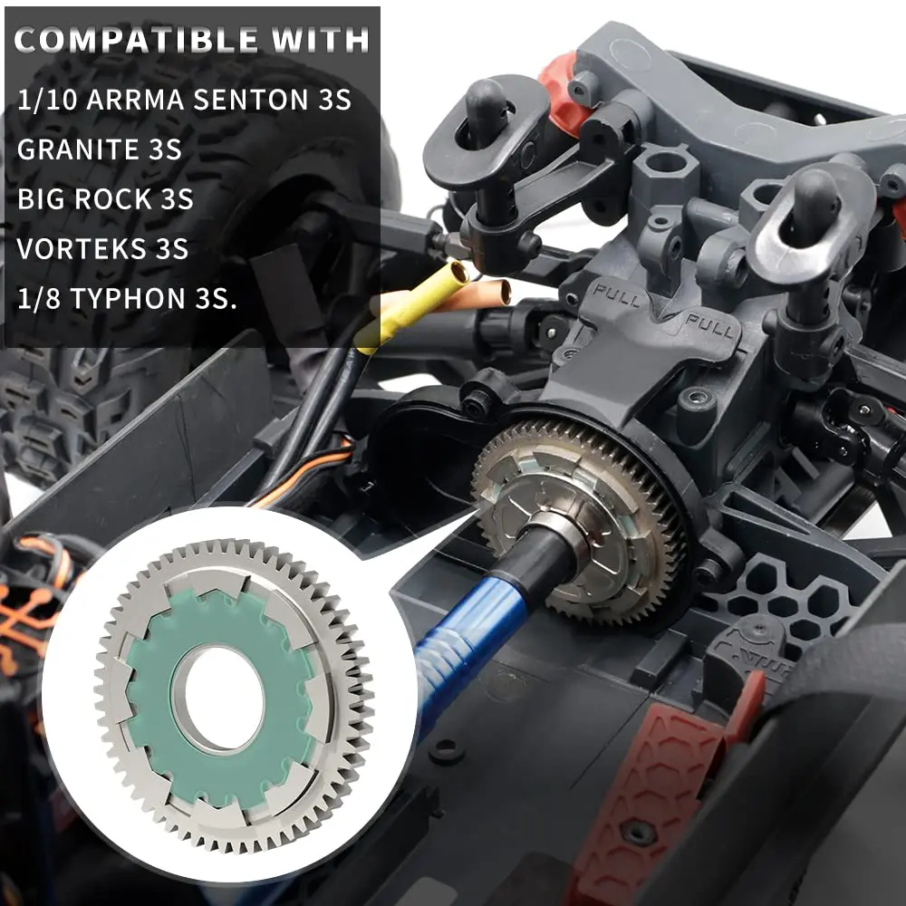 thumbnail image 2 of Steel 57T 0.8Mod Slipper Clutch Spur Gear ARA310949 For 1/10 Arrma Senton Granite 2 of 12
