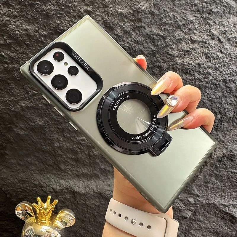 thumbnail image 1 of Luxury Magnetic Bracket Matte Case For Samsung S24 S23 S22 S21 Note 20 Ultra Plus S20FE A54 A34 A24 A14 Wireless Charging Cover, 1 of 4