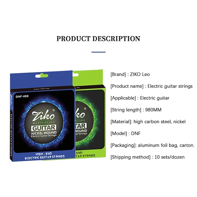 Ziko Dnf Elektromos Gitárhúrok Nikkel Bevont Szénacél Hatszögletű Ötvözet Gitárhúrok, 6 db - Image 2