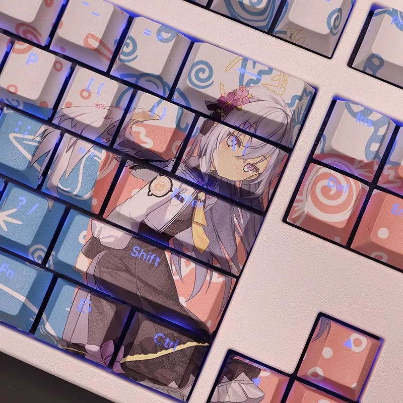 Backlit Anime Gaming Key Caps Arquivo Azul Shirasu Azusa Keycap Pbt Dye Subbed 61 87 104 108 Layout - Imagem 4