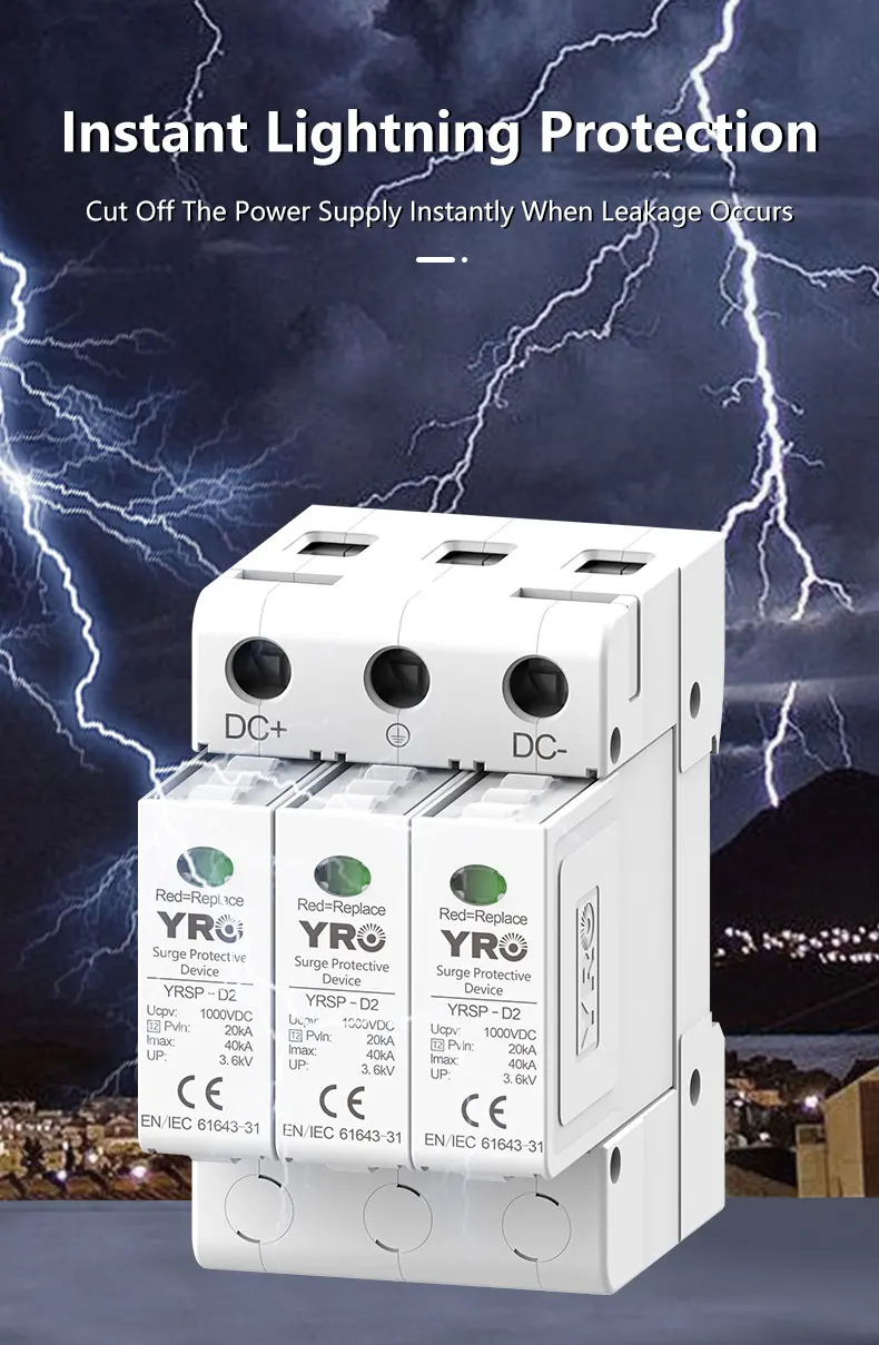 Surge Protective Device SPD DC 600V 1000V 2P 3P 20KA~40KA Low-voltage Arrester D