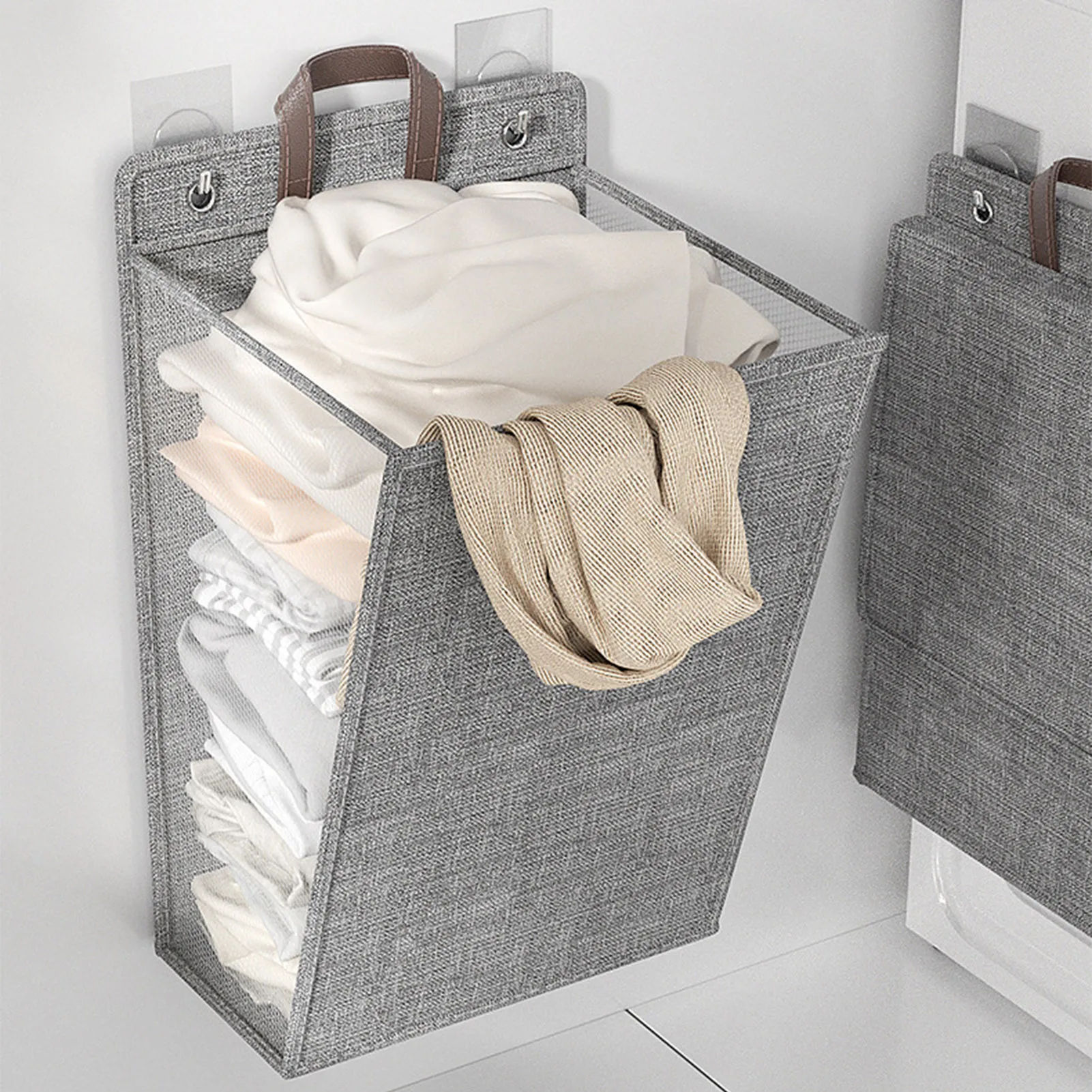 Cotton Linen Laundry Hamper Bag for Home Gadget Storage Organizer Foldable  Basket Bin Hanging Laundry Basket (Khaki Stripe)