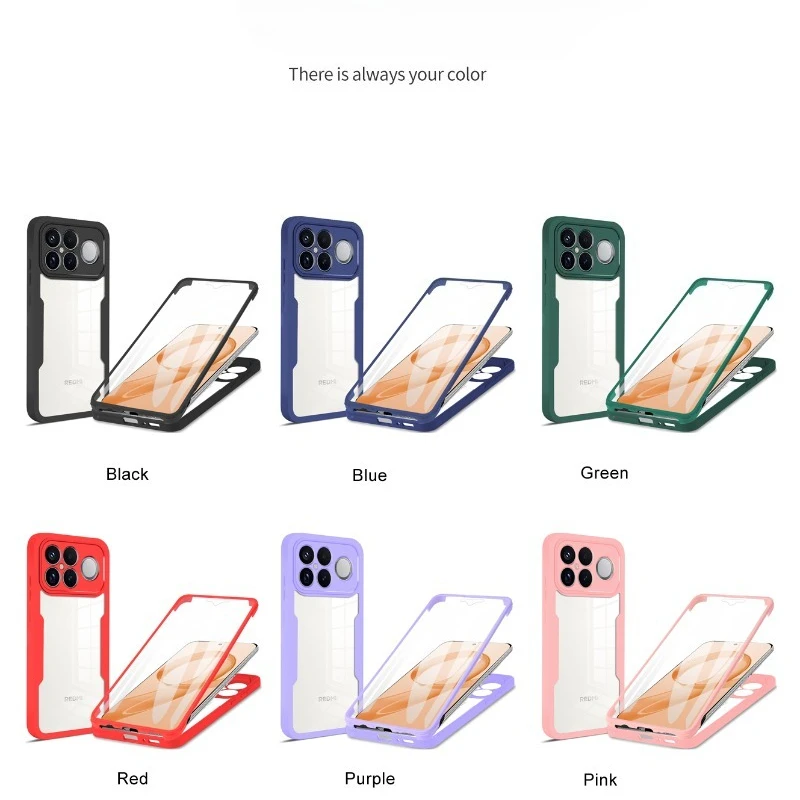 360° Full Coverage Transparent Acrylic Back Case with Shockproof Soft Frame Cover