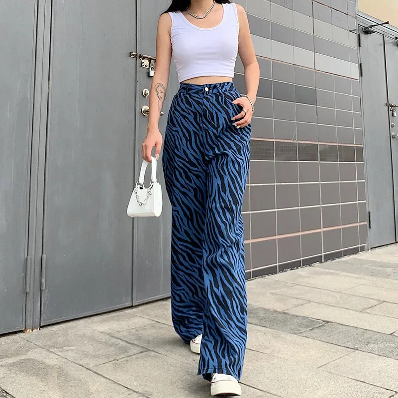 Harajuku Style Striped Jeans Ladies Spring Temperament Commuter Blue Loose Trousers High Waist Retro Casual Straight-leg Jeans cantik ladies good level quality cowskin leather belts alloy pin buckles metal retro styles accessories women 2 8cm width fca079