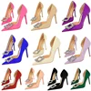 Women Fashion Wedding Party Designer Pink Purple Rose Red Pumps Lady Fetish 10.5cm High Heels Crystal Buckle Satin Evening Shoes 1