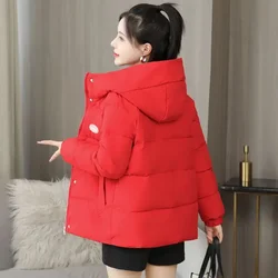 Winter Thick Warm Parka Women Puffer Jacket Plus Size Hooded Cotton-padded Jacket Long Sleeves Jacket Korean Coat Black Red Pink