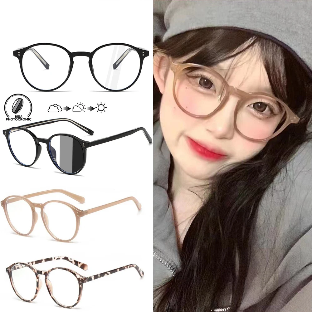 Photochromic Sunglasses for Women Men Phototropy Sun Glasses Female Optical Eyeglasses Plain Glasses Eyewear Round Sunglasses