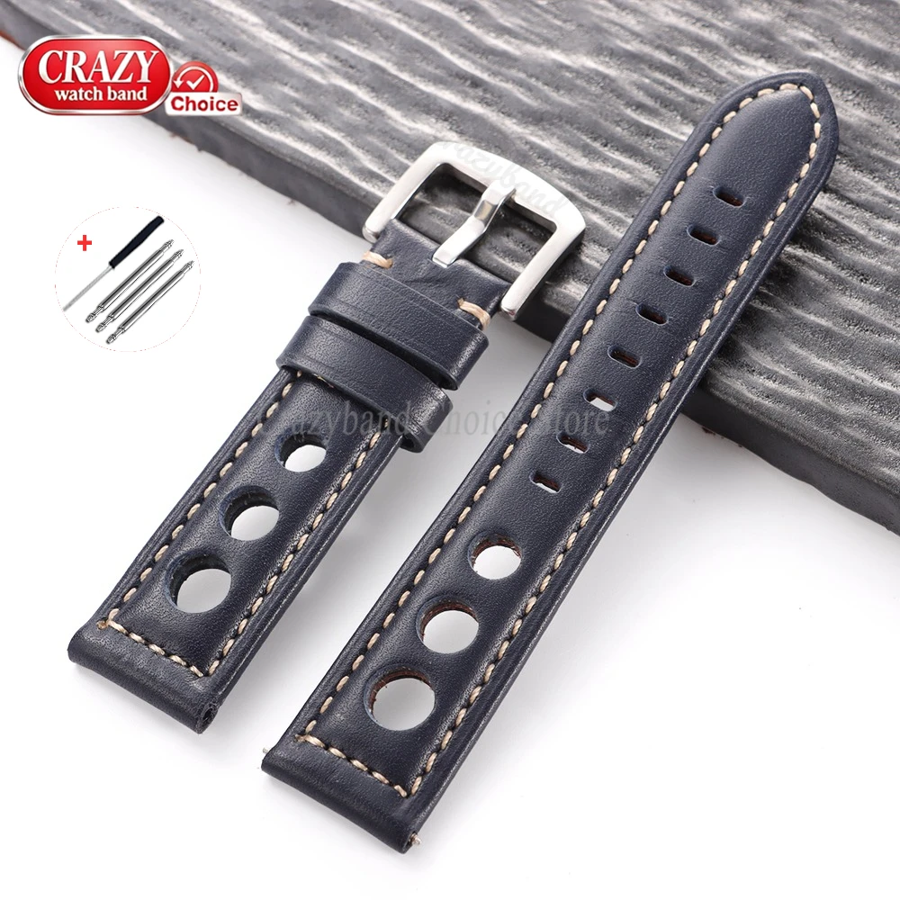 Vintage Brown Cowhide Leather Watch Strap with Pin Buckle - Unisex Wrist Band
