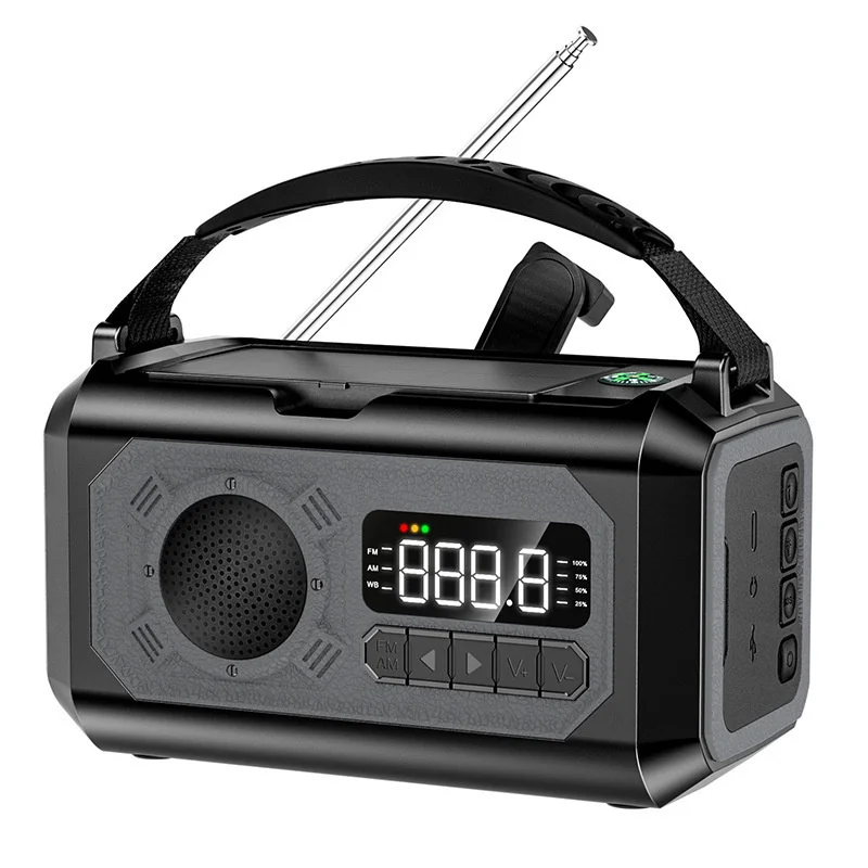 

AM/FM Emergency Radio Solar Powered Hand Crank Radio with LED Flashlight 4000mAh Power Bank Phone Charger 5.1 Speaker