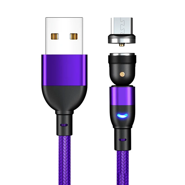 ZUIDID 540 Rotate Magnetic Cable Fast Charging Magnet Charger Micro USB Type C Cable Mobile Phone Wire Cord For iPhone Xiaomi Purple Micro USB