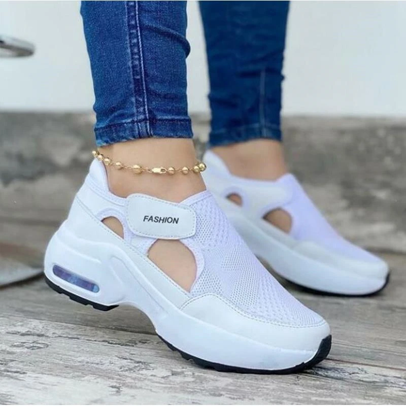 2022 New Women Sneakers Hollow Out Solid Color Platform Thick Bottom Ladies Flats Breathable Vulcanized Shoes Casual Shoes