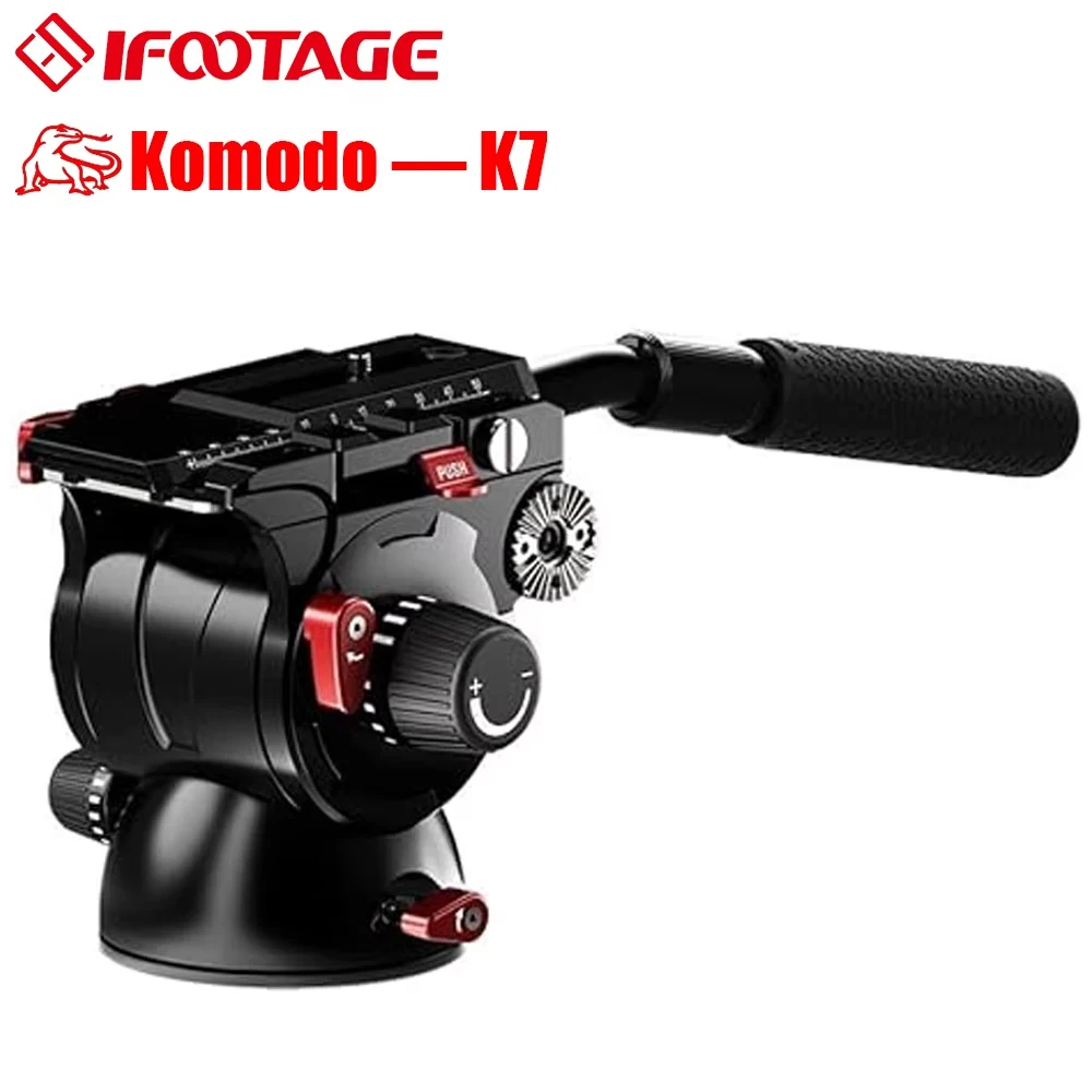 IFOOTAGE Video Camera Tripod Fluid Drag Pan Head with 1/4" and 3/8" Screws Sliding Quick Release Plate for Canon Nikon Sony DSLR