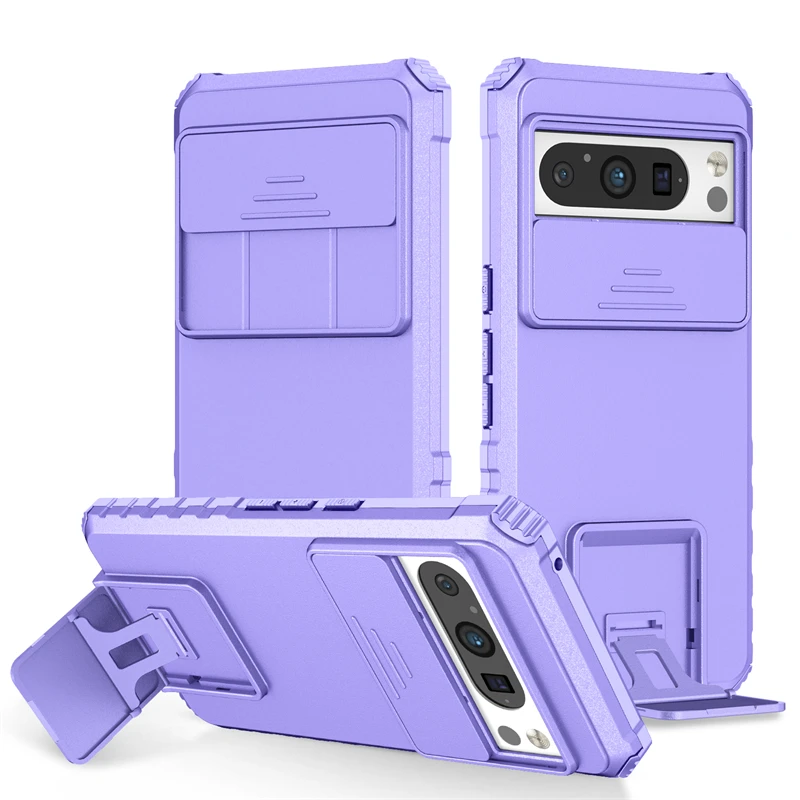Matte Phone Case with Portable Holder and Slide Camera Shockproof Protection