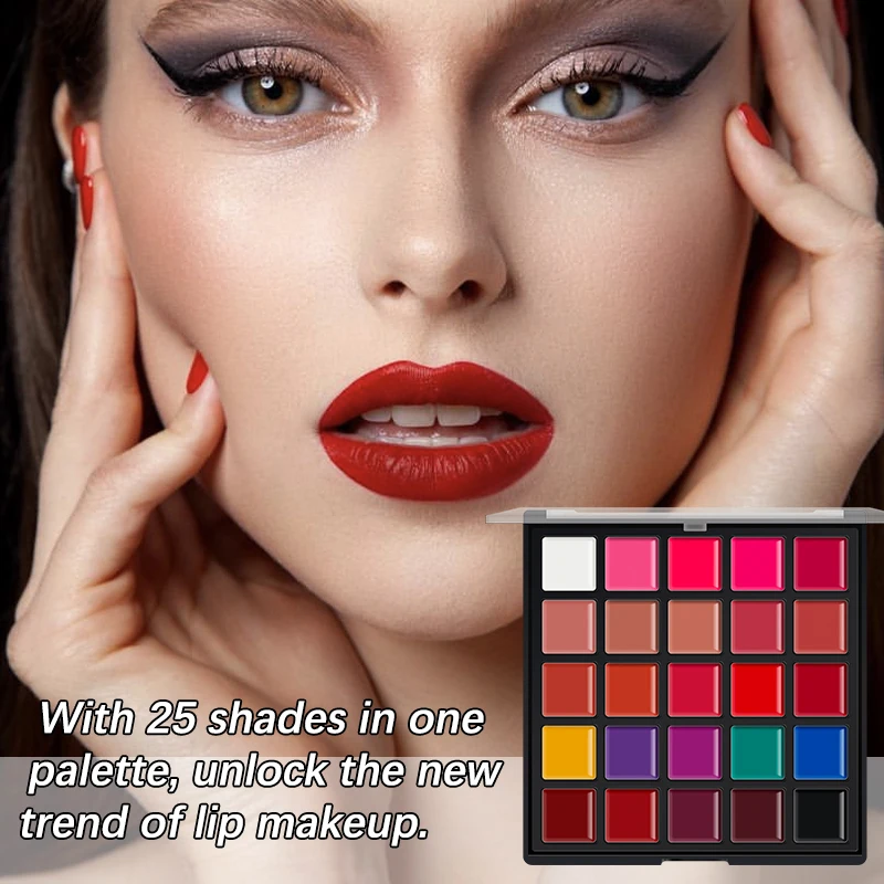 25-Color Matte Lip Palette – Highly Pigmented, Smooth & Blendable, 2-in-1 for Lips & Cheeks, Compact Makeup Palette, Long-Wear