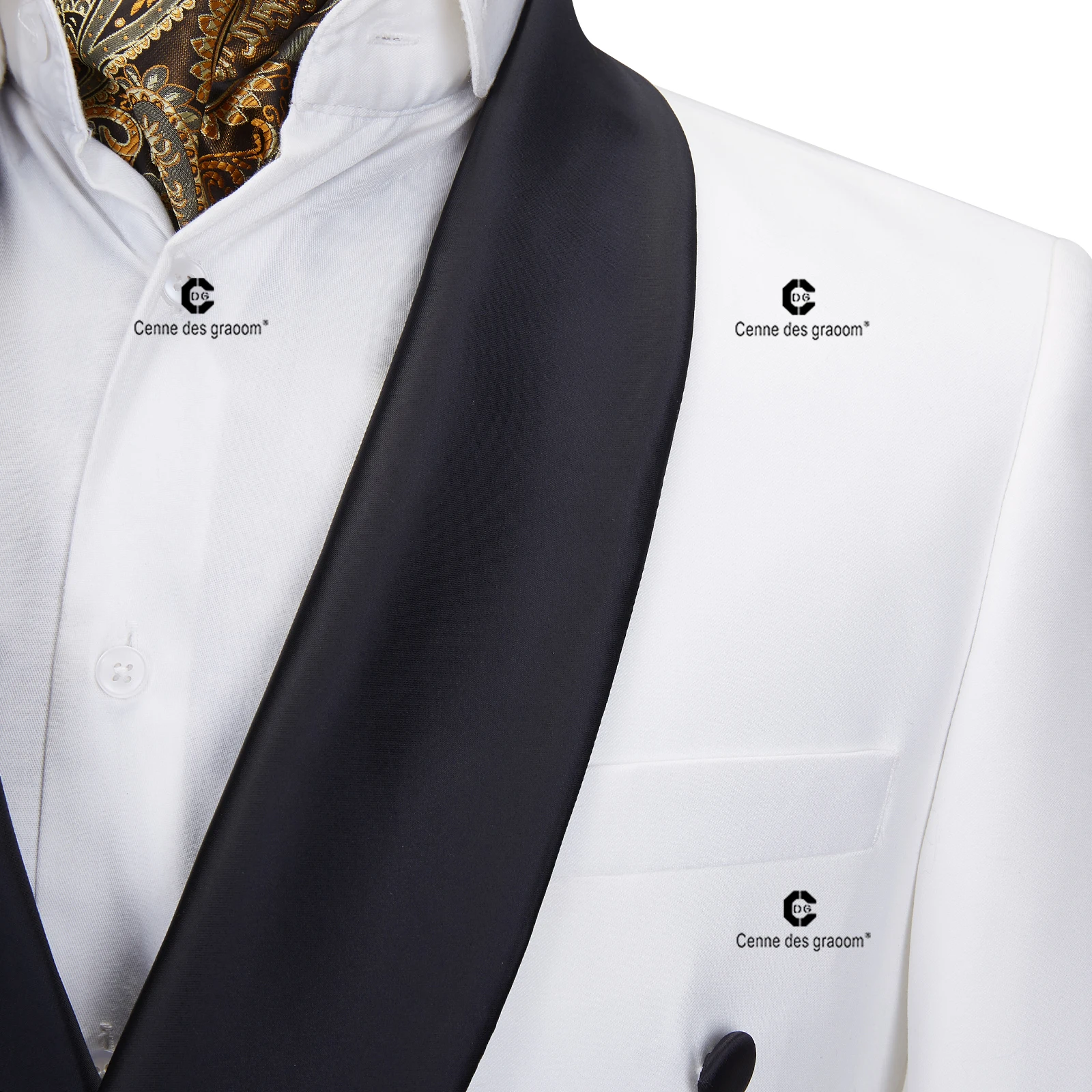 Cenne Des Graoom Men's Suit For Wedding Grooms White Tuxedo Black Shawl Lapel With 4 Button Front Fastening Slim Fit Party Prom 2