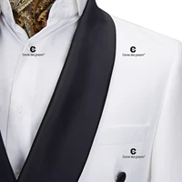 Cenne Des Graoom Men's Suit For Wedding Grooms White Tuxedo Black Shawl Lapel With 4 Button Front Fastening Slim Fit Party Prom 2