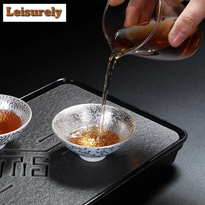 High-grade Silver-plated Ceramic Tea Cup Mugs for Tea Cups Japanese Te Cup Jingdezhen Mug Teacup Teacups Set Bowl Puer Chinese