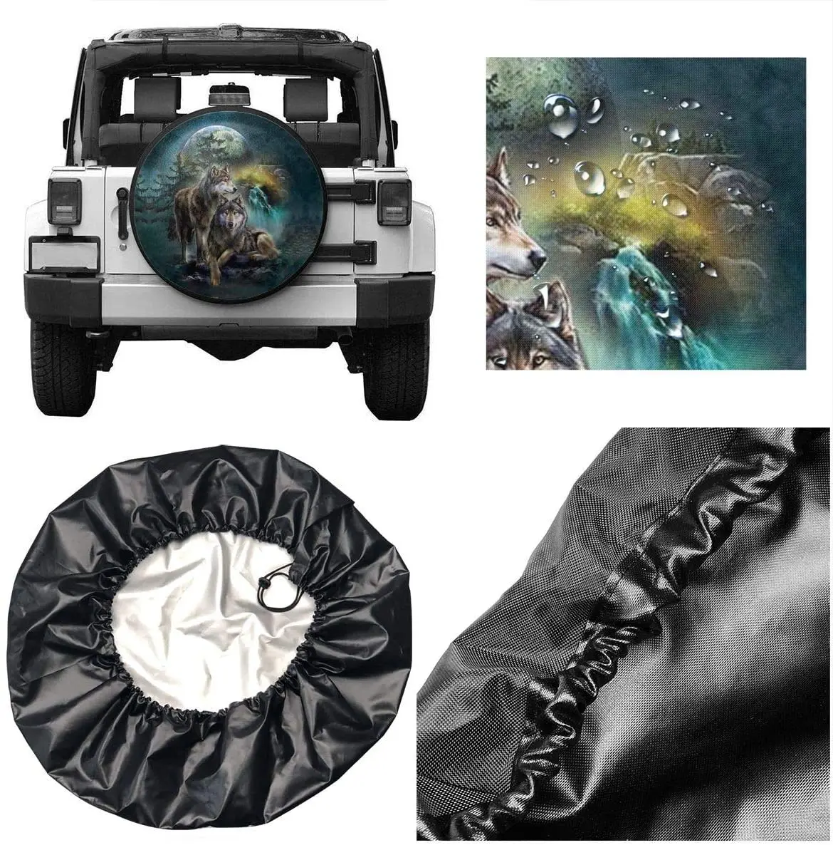 Foruidea 3D Printed Wolf Spare Tire Cover Waterproof Dust-Proof UV Sun Wheel  Tire Cover Fit for Trailer Customized Tirecover