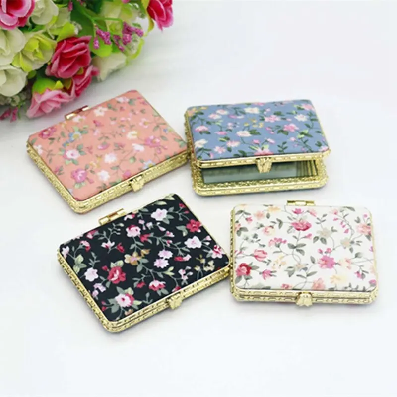 Makeup Mirror 1pc Mini Makeup Compact Pocket Floral Mirror Portable Two-side Folding Make Up Mirror Women Vintage Cosmetic Mirrors For Gift