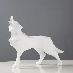 Contemporary Geometric Wolf Sculpture - Artistic Resin Animal Statue (White)