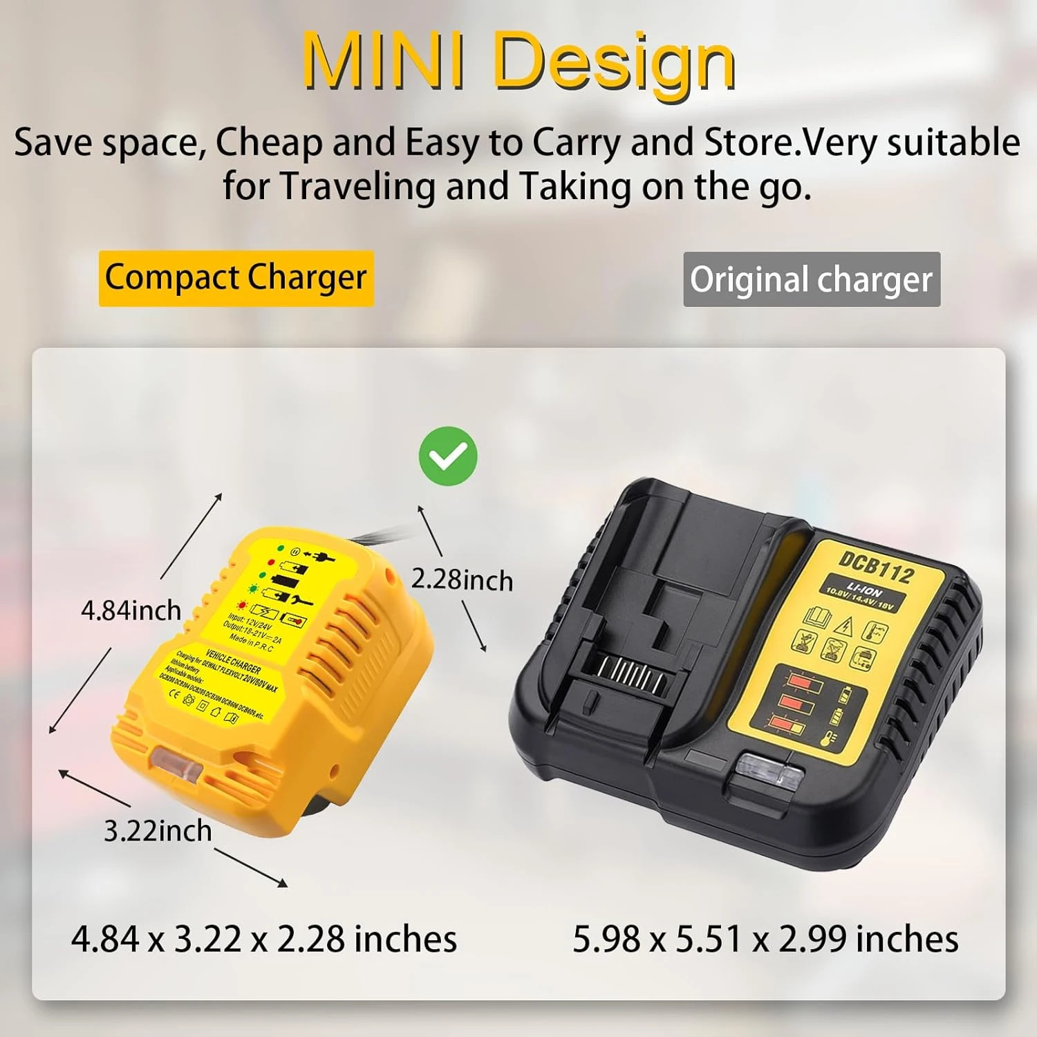 Dewalt 18V 리튬 이온 배터리 시리즈 용 차량용 충전기 DCB200 DCB203 DCB205 담배 라이터 플러그 휴대용 미니 빠른 충전기