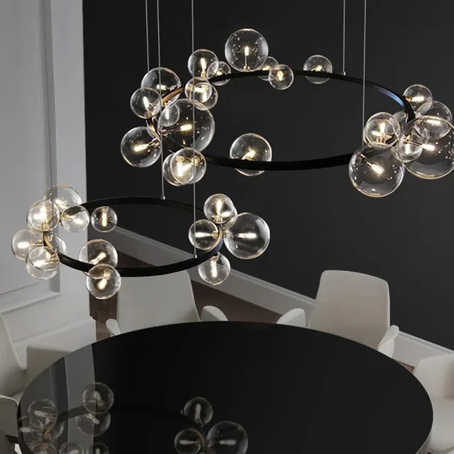 Modern LED Pendant Light para Sala de estar, Sala de jantar, Cozinha, Quarto, Bar Chandelier Lamp Decor, Bola de vidro transparente 6