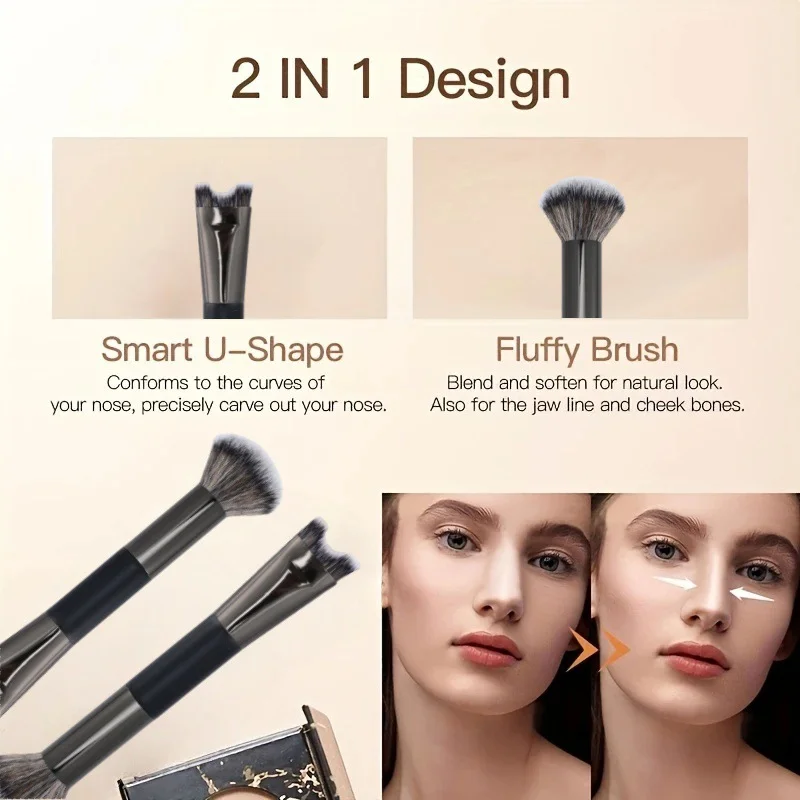 New Double Ended U-shaped Contour Brush 2-In-1 Nose Shadow Powder Brushes Flawless Facial Makeup Highlighter Brush Make Up Tools 4