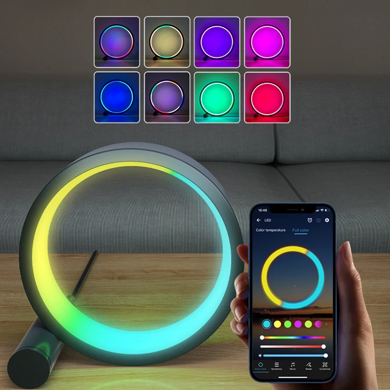 Lâmpada de Mesa Luz da Noite Polegadas Led Anel App Música Ritmo Atmosfera Controle Remoto Escurecimento Barra Jogo Desktop Quarto 6 - 10 Rgb 4 Computers & Electronics