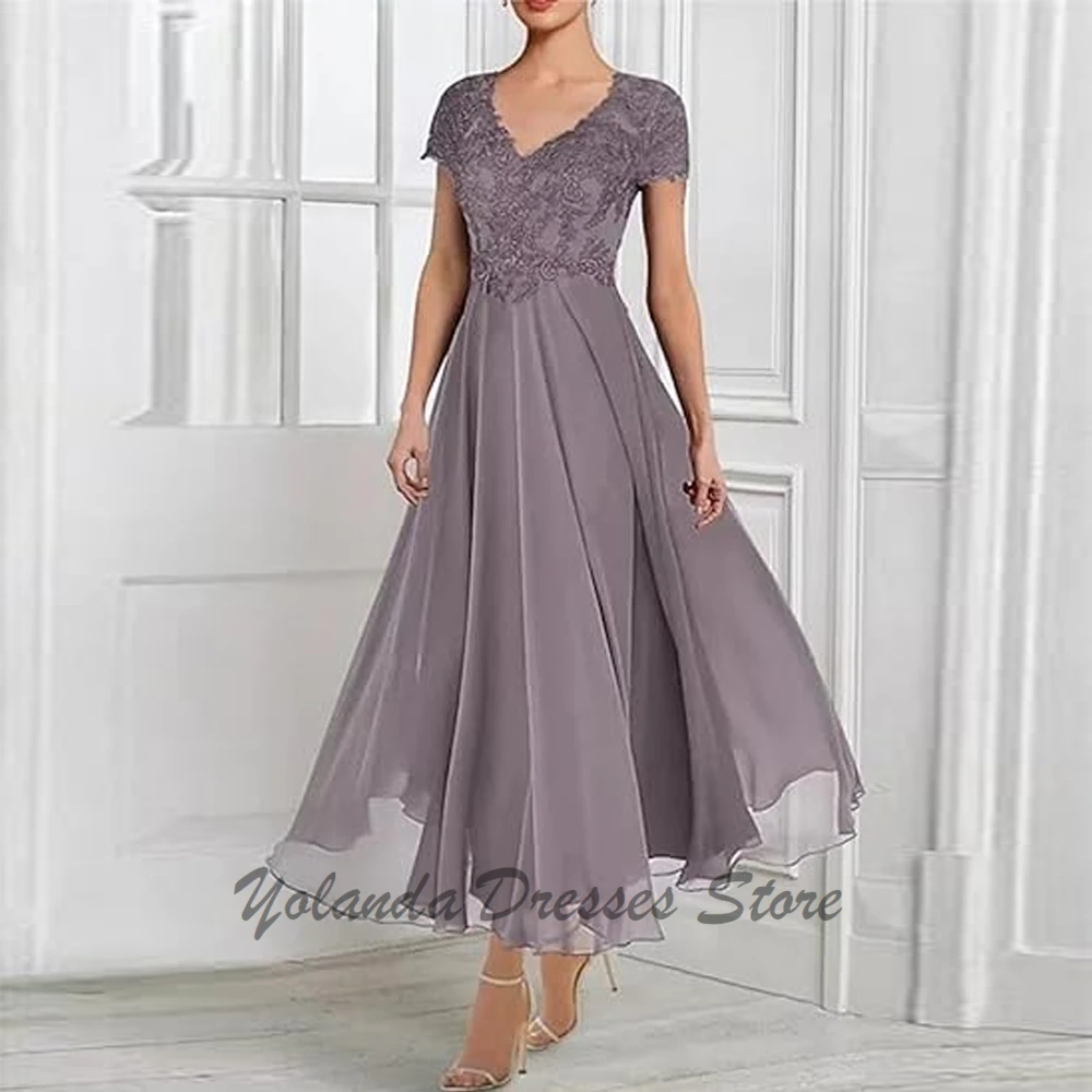 Modern 2 Piece Mother of The Bride Dresses Jacket Half Sleeves Appliques Lace Formal Evening Gown Pockets Ankle Length