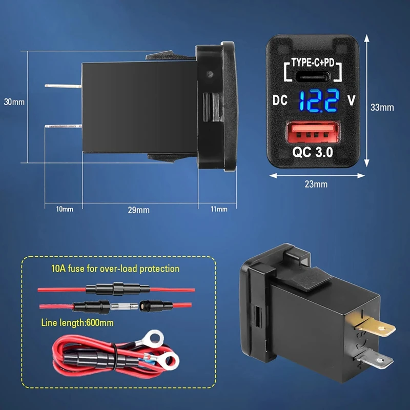 12V-24V USB Outlet Dual Quick Charge 3.0 & PD USB C Port Charger Socket Power Adapter For Car Boat Marine Truck